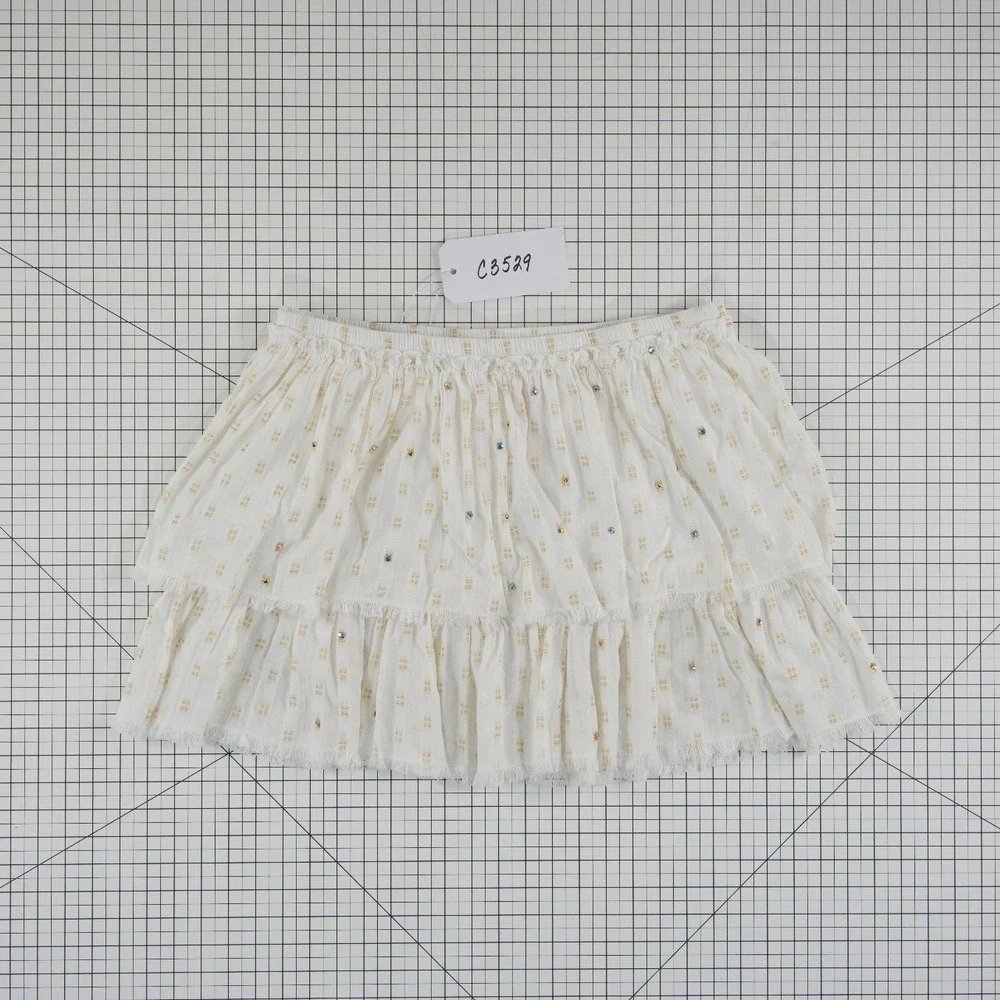 Vineyard Vines Flounce Tiered Skirt Women's‎ Size Large White Gold Metallic Mini